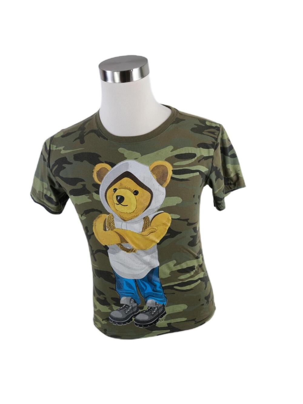 Fresh Laundry Boys Short Sleeve Army Green Camo Teddy Bear T Shirt Youth Large